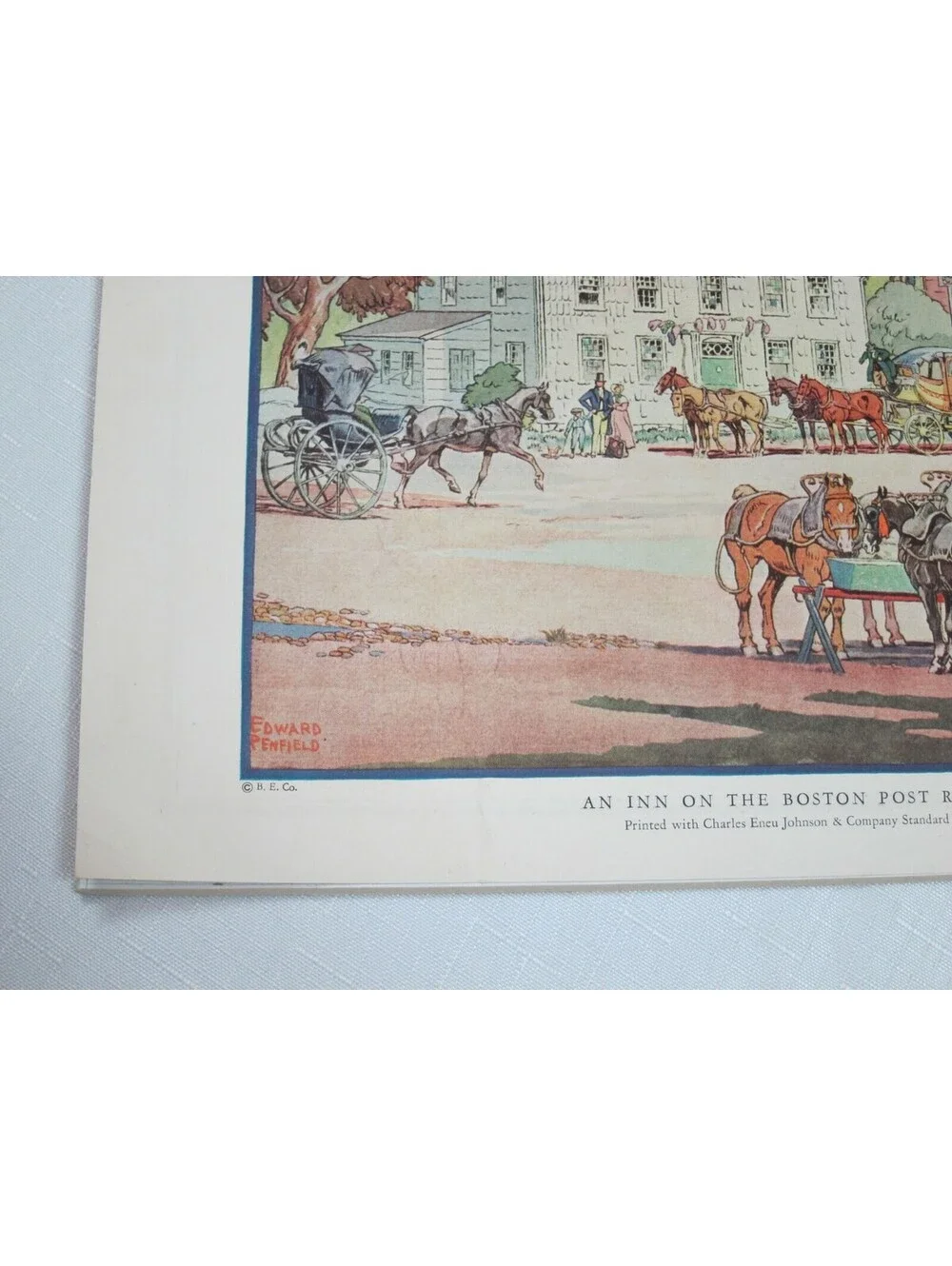 Antique Edward Penfield Color Litho Art Print 9 x 12 INN ON THE BOSTON POST 1804